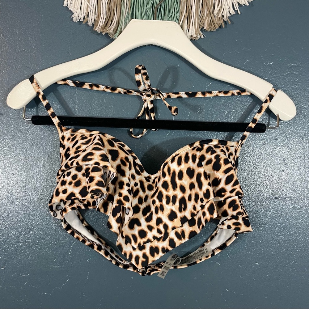 Pink Victoria’s Secret Women’s Ruffle Leopard Print Bikini Top Size XS